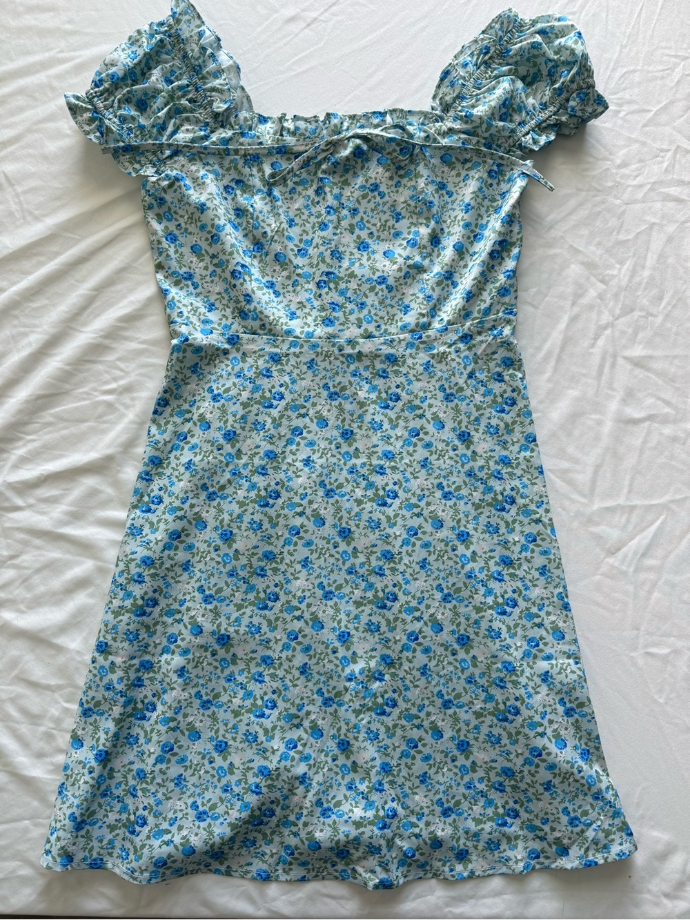 RIHOAS Small Light Blue Floral Off-Shoulder Sundress Puff Sleeve Milkmaid Cottag